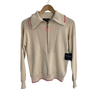 Cynthia Rowley Active New Cream textured half-zip sweater size XS preppy chic